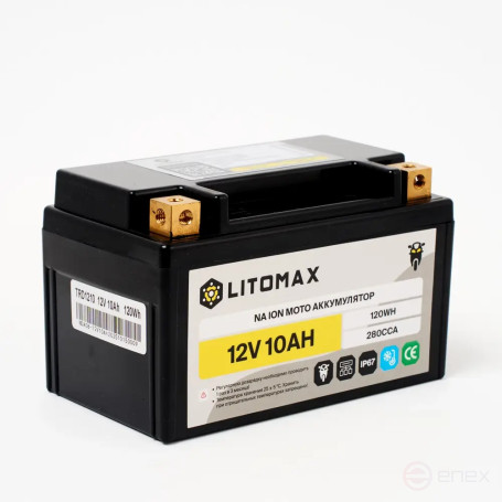 Starter Motorcycle Battery LITOMAX Na+ 12.4V 10Ah 280CCA YTX7A R+