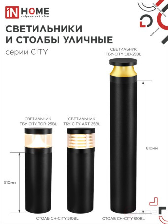 Светильник уличный светодиодный на столб ТБУ-CITY TOR-25BL 25Вт 3000/4000/6500К 90x120мм черный IP54 IN HOME