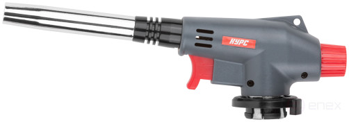 Gas burner with piezo ignition, vortex, elongated barrel