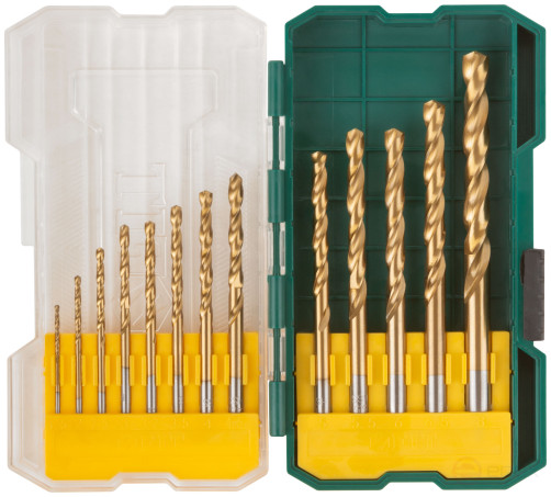 Набор сверл HSS по металлу, титановое покрытие, 13 шт. (1,5-2-2,5-3-3,2-3,5-4-4,5-5-5,5-6-6,5-8 мм)
