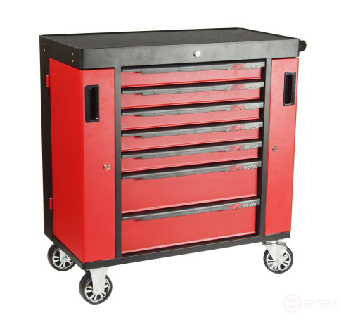Tool trolley 7 sections red with two side drawers JTC