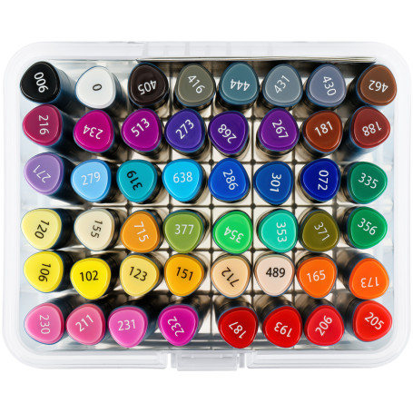 A set of double-sided markers for sketching Gamma "Studio" 48 colors, basic colors, triangular body, bullet-shaped/wedge-shaped. tips, plastic case