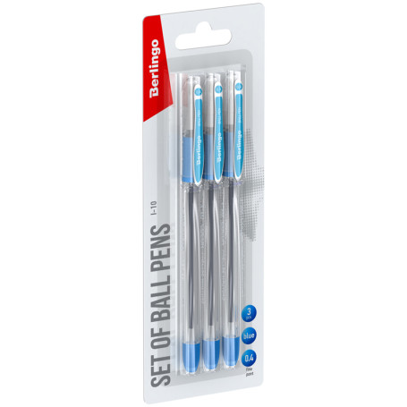 Berlingo ballpoint pen "I-10" blue, 0.4 mm, grip, 3 pcs., blister