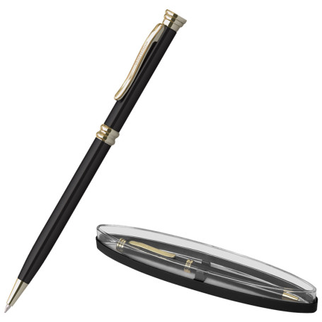 Berlingo "Golden Luxe" ballpoint pen, blue, 0.7 mm, black body, rotatable, ind. pack.