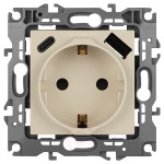 Розетка ЭРА Серия 12 12-4108-02 2P+E 16A-250В со шторками с USB type-A+C 5В-3А слоновая кость