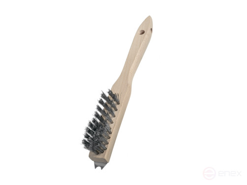 Щетка ручная с шабером для очистики гриля BBQ, 3 рядная, нержавеющая проволока ROF прямая 0,20 мм, высота ворса 23 мм