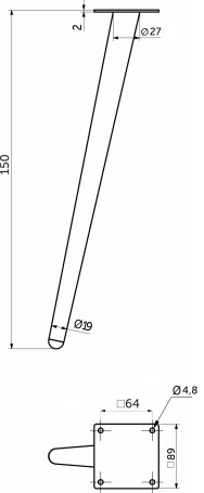Опора меб. конусная h150 наклонная, структура дерево AKS