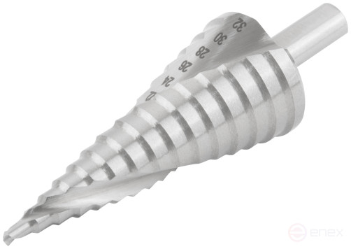 HSS step drill for metal, spiral profile, 15 steps, 4-32 mm