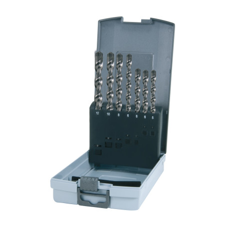 Набор сверл ударных по бетону SDS-plus с 3 режущими гранями в пластиковом кейсе, 7 предметов