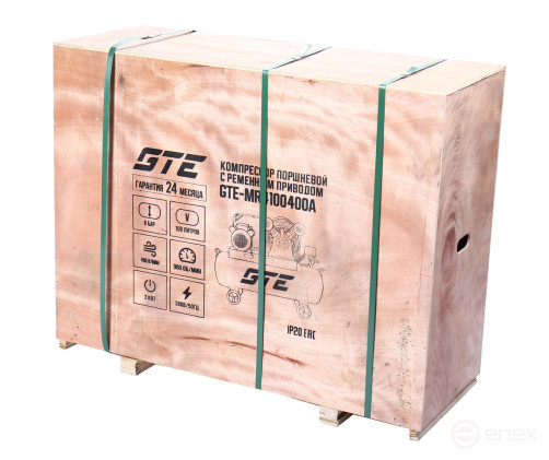 Компрессор пневматический 380В 3.0кВт 8атм. 400л/мин. ресивер-100л поршневой ременной GTE