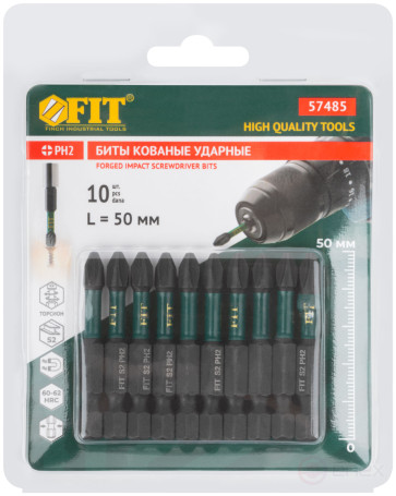 Биты кованые ударные, сталь S2, односторонние 50 мм PH2, Профи 10 шт., блистер
