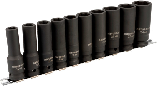 Набор головок ударных 1/2" 10-24 мм (10пр.;6PT; L-78mm; планка) АвтоDело (39810)
