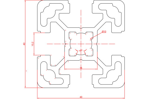 Structural profile 40x40, groove 10 (packing 2 meters) A11404010X2000