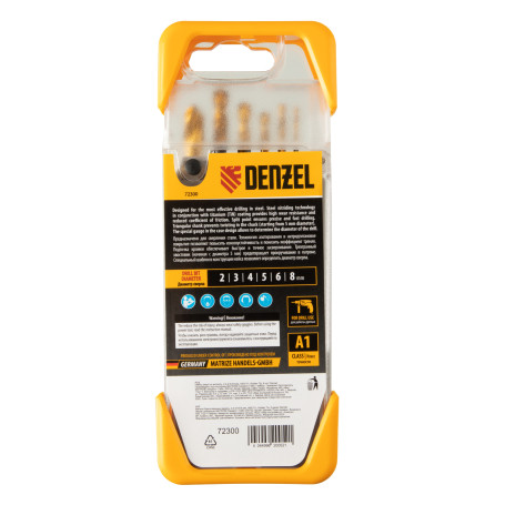 Metal Drill set, 2-3-4-5-6-8 mm, HSS-Tin, Golden Tip, 6 pcs Denzel