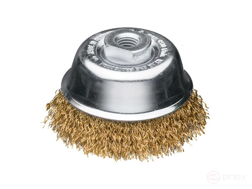 Corrugated cup brush, D100 mm, M14 fit, latuned corrugated wire STM 0,30 mm