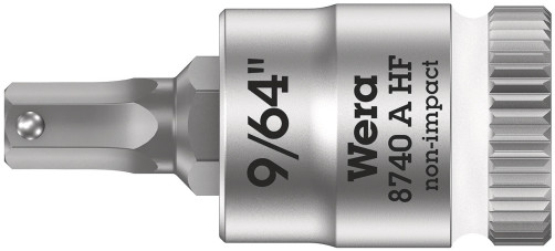 8740 A Hex-Plus HF Zyklop End head with an insert for an internal hexagon, DR 1/4", with the function of fixing fasteners, 9/64" x 28 mm