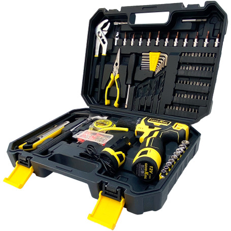 Tool Kit 195 items with screwdriver Replaceable battery, 12V, 30 Nm, 2 BATTERIES GOODKING