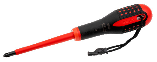 Insulated screwdriver with ERGO handle for Phillips PH1x80 mm screws with Kevlar loop