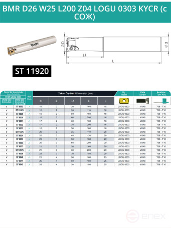 Концевая фреза корпусная 26 мм, 4 зуба, L 200 мм / BMR D26 W25 L200 Z04 LOGU 0303 KYCR (с СОЖ)