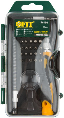 Screwdriver with bits for precision work, 30 CrV bits, 190 mm flexible adapter, magnifier, in a plastic case