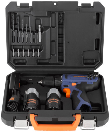 MAX-PRO Дрель-Шуруповерт аккумуляторная 12 В; 0-350/0-1300 об/мин; 10 мм; 26 Нм; 2 батареи (Li-Ion) х1,3 Ач; 17+1; 1 ч.; регулировка оборотов; резинов