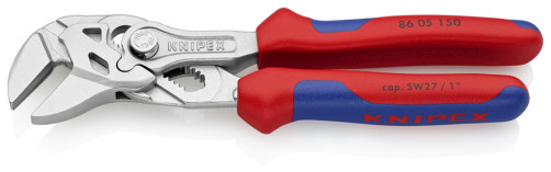 Клещи переставные - гаечный ключ, 27 мм (1"), L-150 мм, хром, 2-к ручки