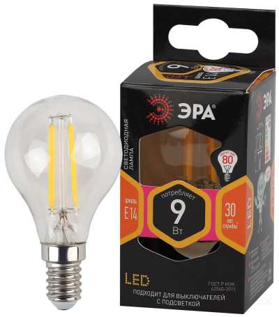 LED ERA Lamp F-LED P45-9W-827-E14 9W Filament Ball Warm White Light E14