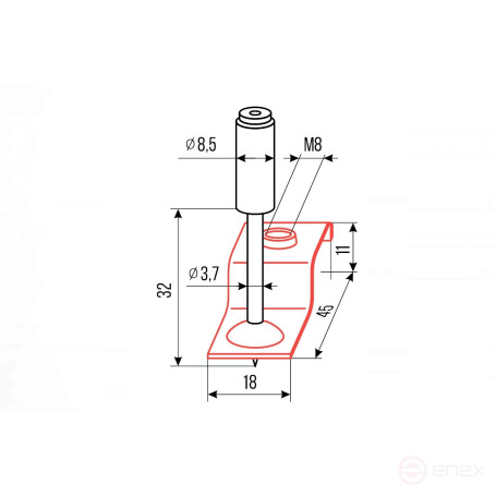 Pyroxylin mounting nails PA32-m8z2 (M8 stud suspension nail, red, 100 pcs/pack) FEDAST