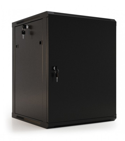 TWB-0445-SR-RAL9004 Шкаф настенный 19-дюймовый (19"), 4U, 278x600х450мм, металлическая передняя дверь с замком, две боковые панели, цвет черный (RAL 9004) (разобранный)
