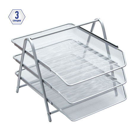 Berlingo horizontal paper tray "Steel&Style", 3 sections, metal, silver