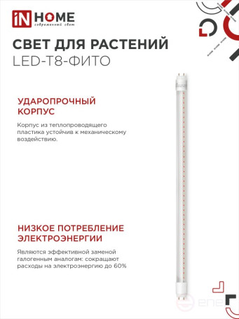 Лампа светодиодная LED-T8-ФИТО 10Вт 230В G13 600мм IN HOME