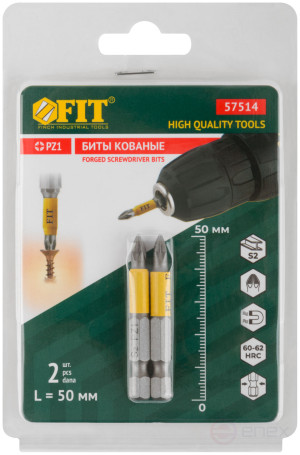 Биты кованые, сталь S2, односторонние 50 мм PZ1, Профи 2 шт., блистер
