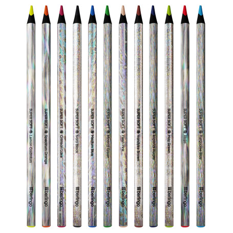 Berlingo colored pencils "SuperSoft. Starlight", 12 colors, triangular, ebony, laser film, sharpened, European suspension