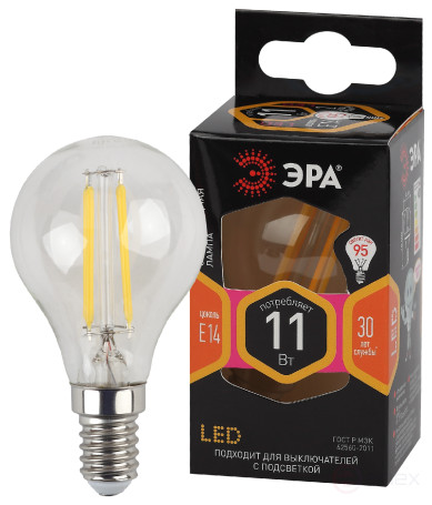 LED ERA Lamp F-LED P45-11W-827-E14 11W Filament Ball Warm White Light E14