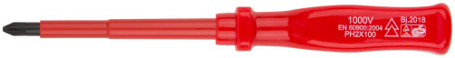 Insulated screwdriver 1000 V, CrV steel, plastic handle PH2 x 100 mm
