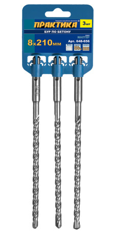 Бур SDS-plus ПРАКТИКА 8 х 210 мм, 3 шт, серия"Мастер", клипса (648-656)