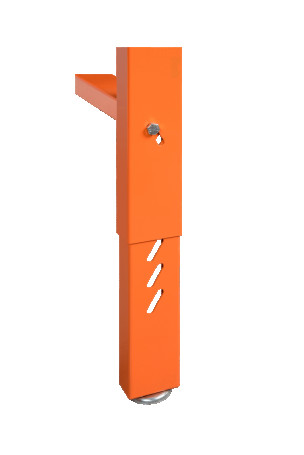 Heavy duty workbench, wooden table top, height adjustable, 4 legs, orange, 1500 x 750 x 1030 mm