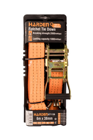 Belt for fixing cargo with hooks and ratchet mechanism 38mm x 6M, 1000kg. // HARDEN