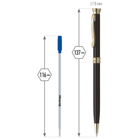 Ручка шариковая Berlingo "Golden Luxe", синяя, 0,7 мм, корпус черный, поворот., инд. упак.
