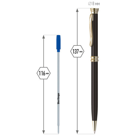 Berlingo "Golden Luxe" ballpoint pen, blue, 0.7 mm, black body, rotatable, ind. pack.