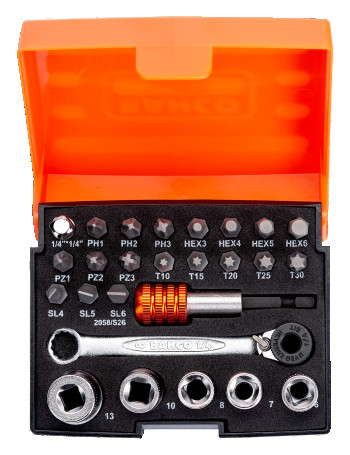 1/4" Set of heads and inserts, 26 pieces 2058/S26