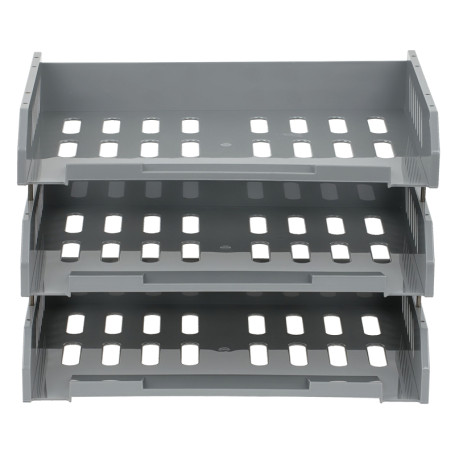 Paper tray horizontal STAMM "City", set of 3 pcs., on the met. rods, wide loading, grey