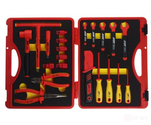 Набор инструментов 22 предмета слесарно-монтажный 3/8" 10-24мм изолированных в кейсе JTC