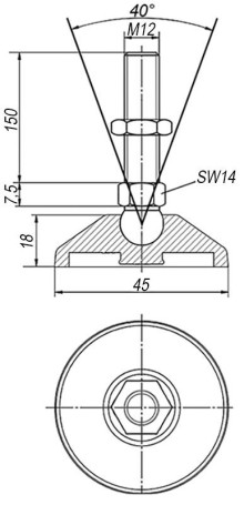 Опора шарнирная дисковая M10x90 до 450 кг EMES PAM501090