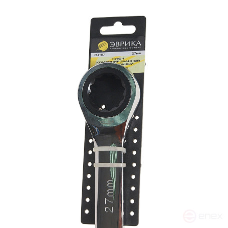 Ключ комбинированный 27мм ER-21127H трещоточный (на держателе) ЭВРИКА /1/5/40
