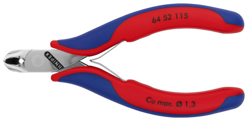 End cutters for electronics, cutting edges without chamfering at 27°, spring, cut: provol. soft. Ø 1.3 mm, L-115 mm, 2-K handles