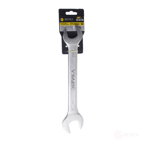 Ключ рожковый 27x30мм ER-52730 (Chrome vanadium) на держателе PRO ЭВРИКА 1/10/30