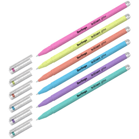 Berlingo "Brilliant Glitter" gel pen set 6 pcs., 06 colors, 1.0 mm, assorted case
