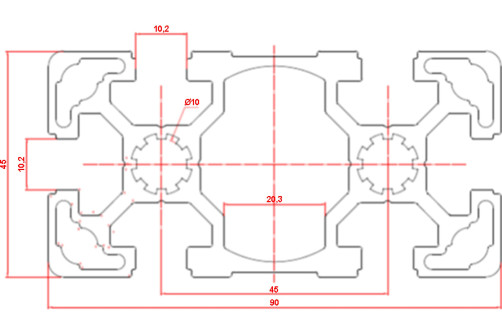 Профиль конструкционный 45x90, паз 10 A12459010X2000