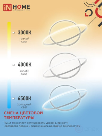 Светильник светодиодный ESTETIKA RING-95RC-2WH 95Вт 230В 3000-6500K 600/400 1.2м трос пульт ДУ белый IN HOME